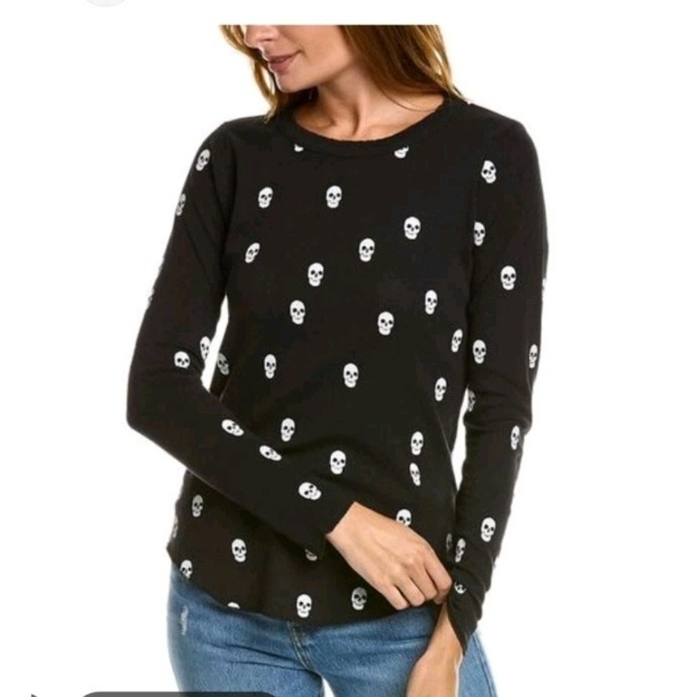 Chaser Black Thermal Long Sleeves Blouse Skull Print Goth Festival Rockabilly Md